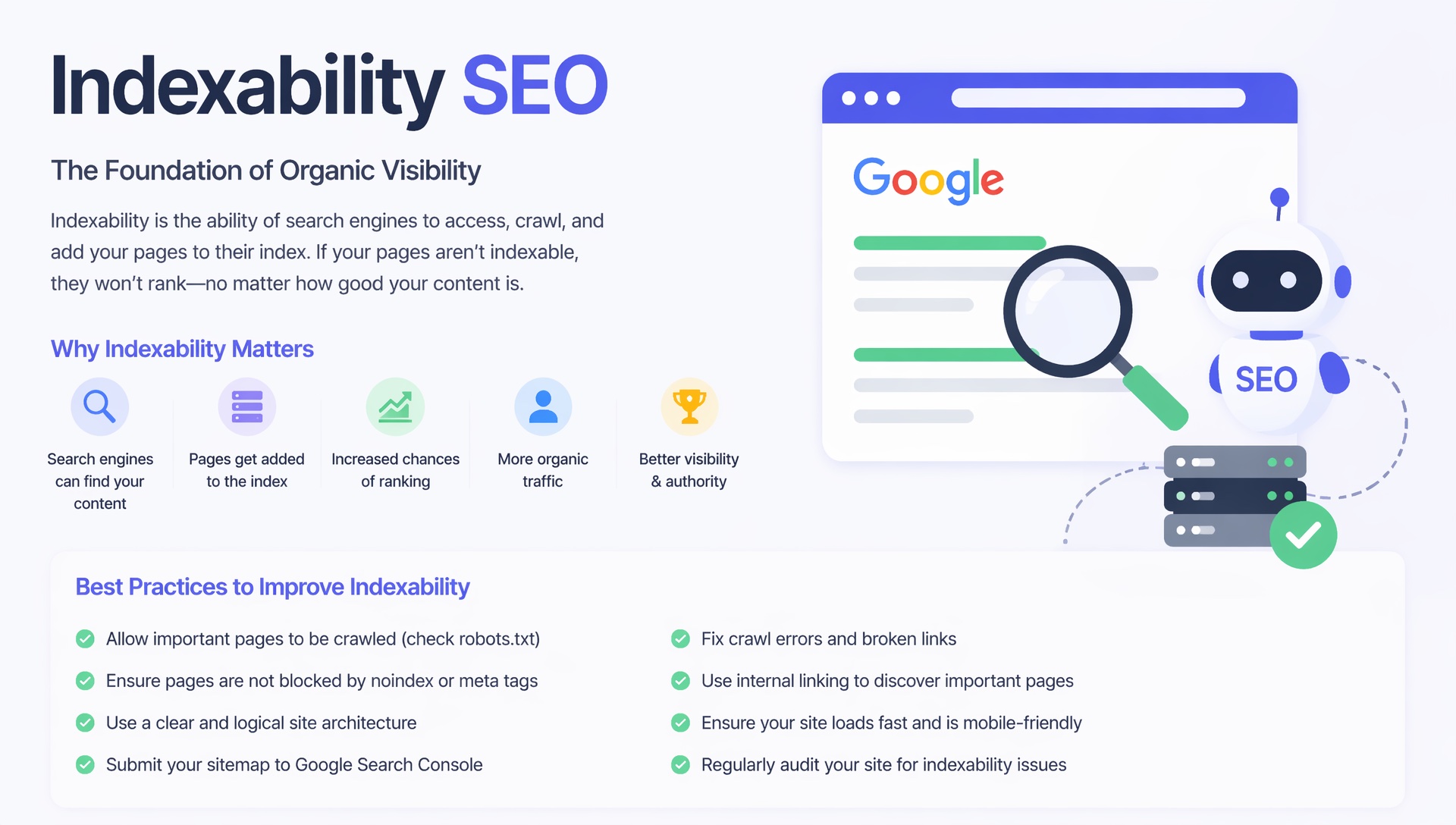 Indexability SEO Factors whether search engines can crawl a URL and include it in their index
