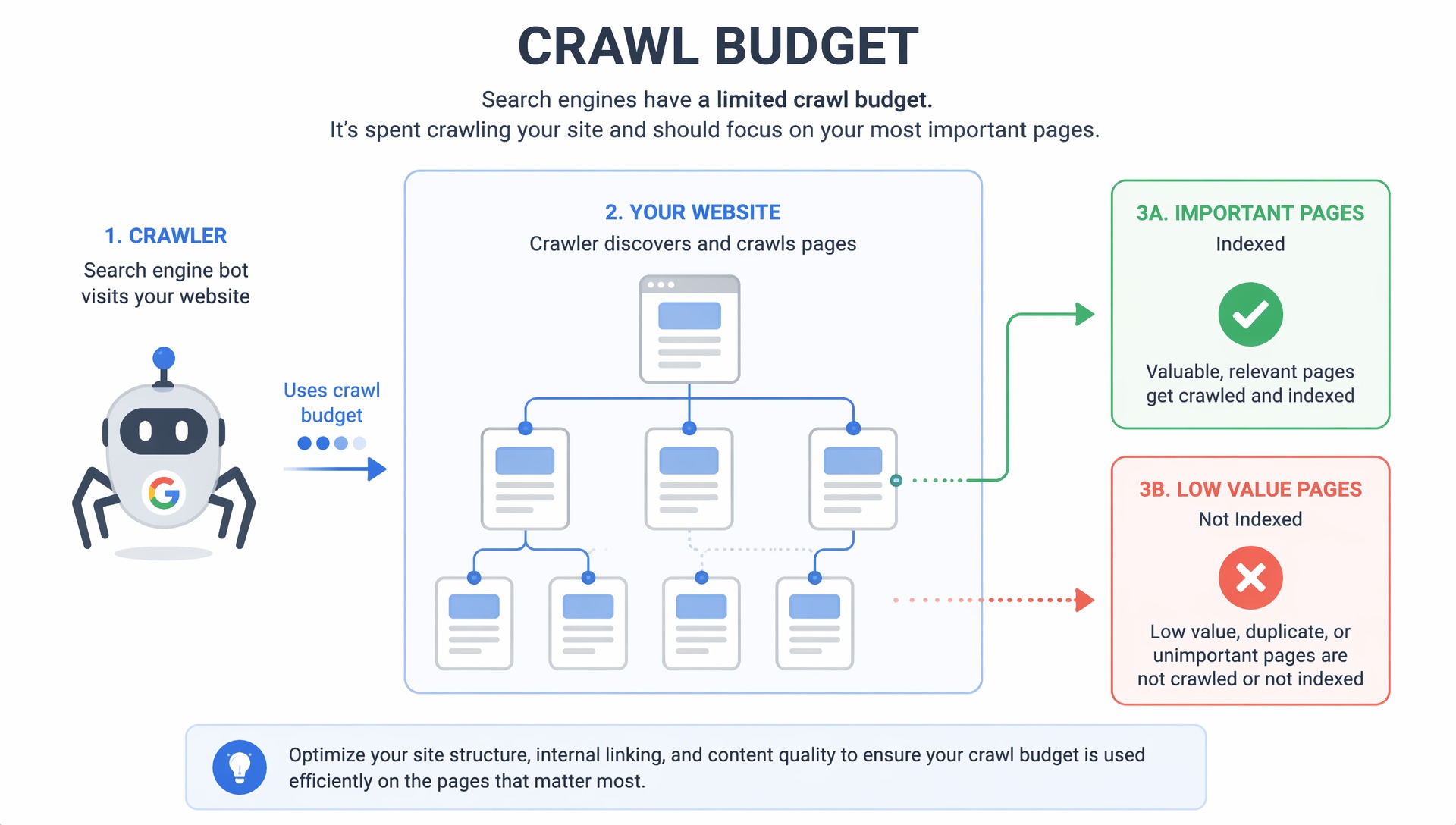 Crawl budget showing which pages are indexed vs non-indexed