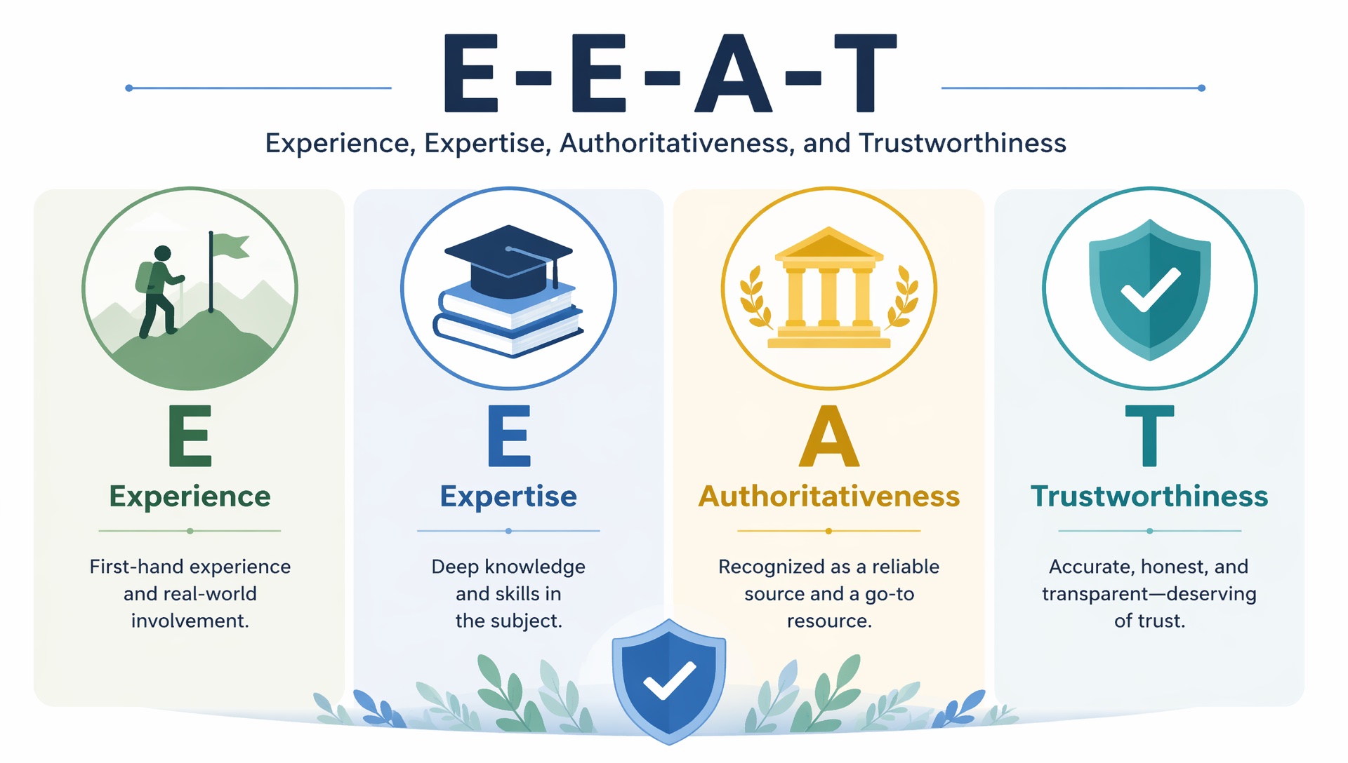 E-E-A-T — Experience, Expertise, Authoritativeness, and Trustworthiness 